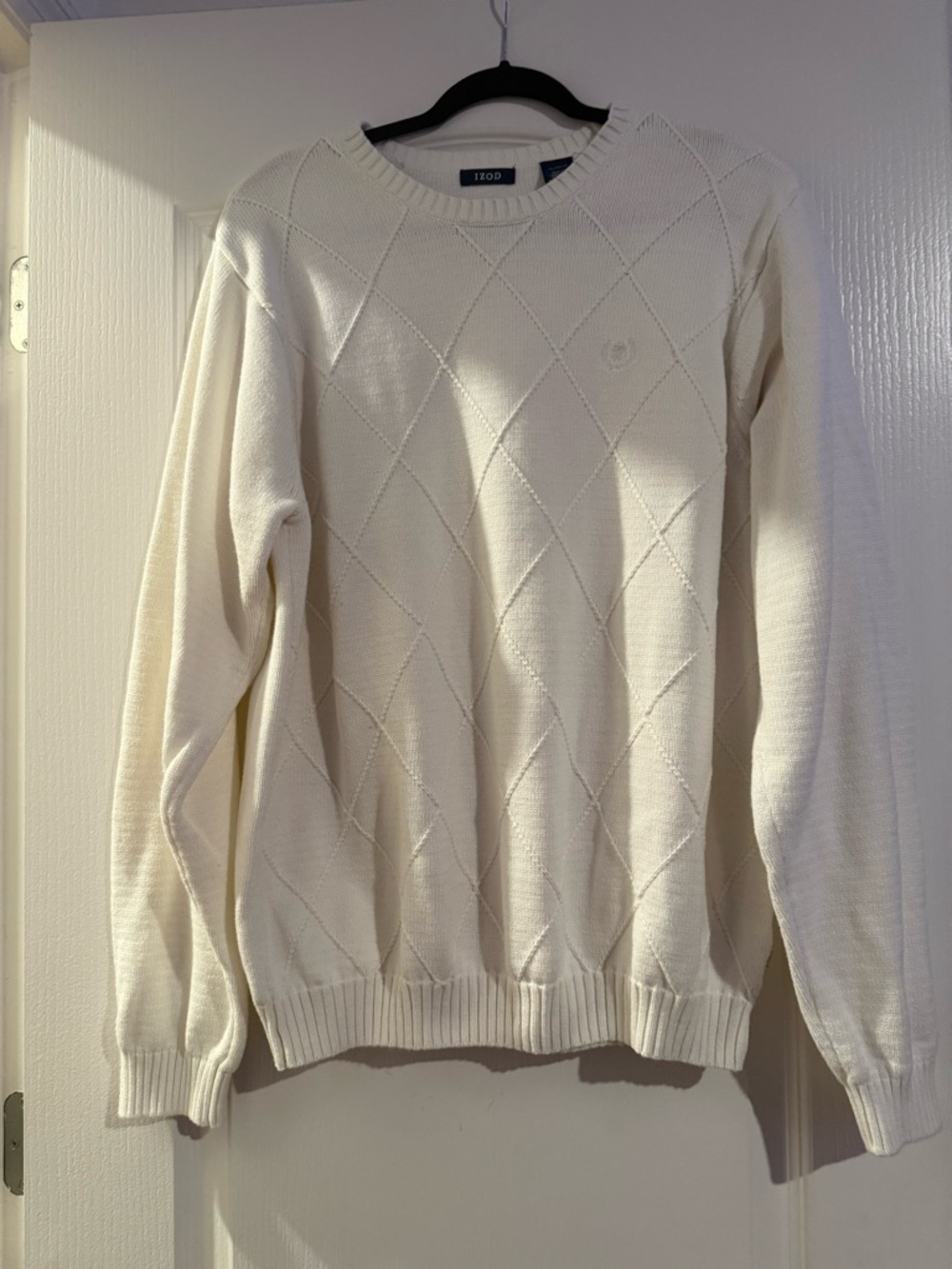 Izod Men’s Cream Diamond-Textured Crewneck Stylish Sweater Size XL